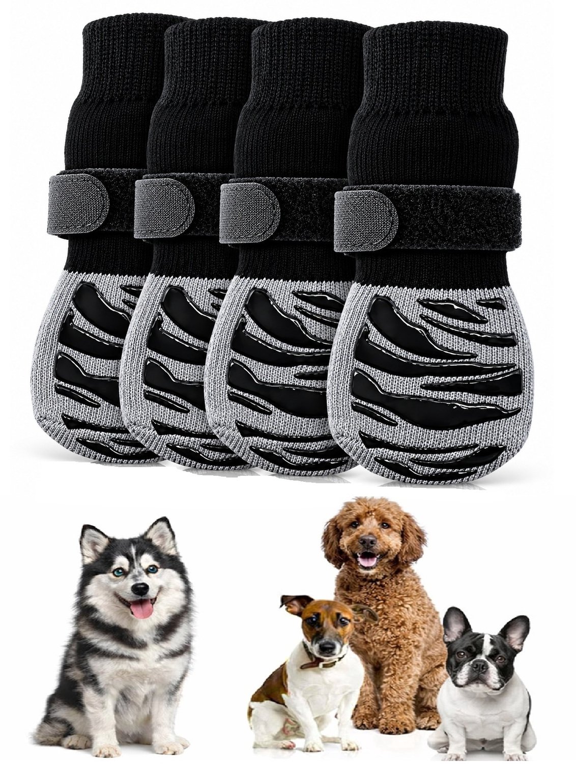 Aventrix Hondensokken Antislip – Maat S – Honden Sokken tegen Uitglijden en Likkende Poten – Klittenband – Pootbescherming Binnen & Buiten – Set van 4 - Zebragrip