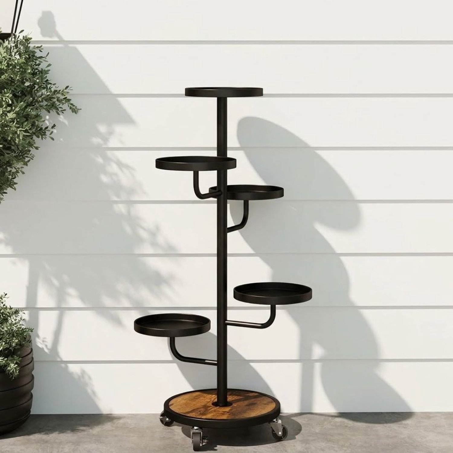 ApexArte® Plantentafel - Plantenrek Buiten - Plantensteun - Plantenstandaard - Hout - Bloemenrek-Zwart