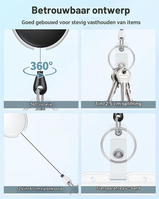 Set van 2 Uittrekbare Badge Reel voor Badgehouder, Stevige Sleutelhanger met RVS Veer en Nylon Koord, Ideaal voor Werk en Evenementen — afbeelding 4