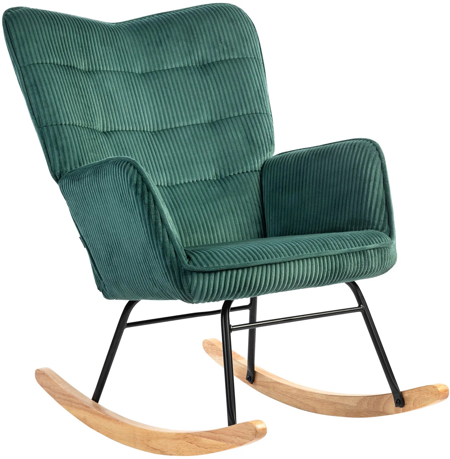 Sello! schommelstoel – relaxstoel – comfortabele zit –rib bekleding – ergonomische rugleuning – houten sledes – max 120 kg – groen