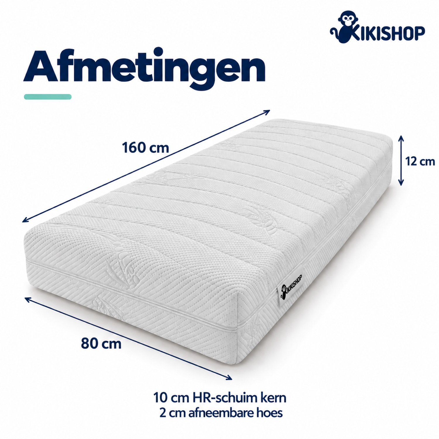 Kikishop Kindermatras 80x160 cm - 12 cm dik - HR-schuim - Juniorbed