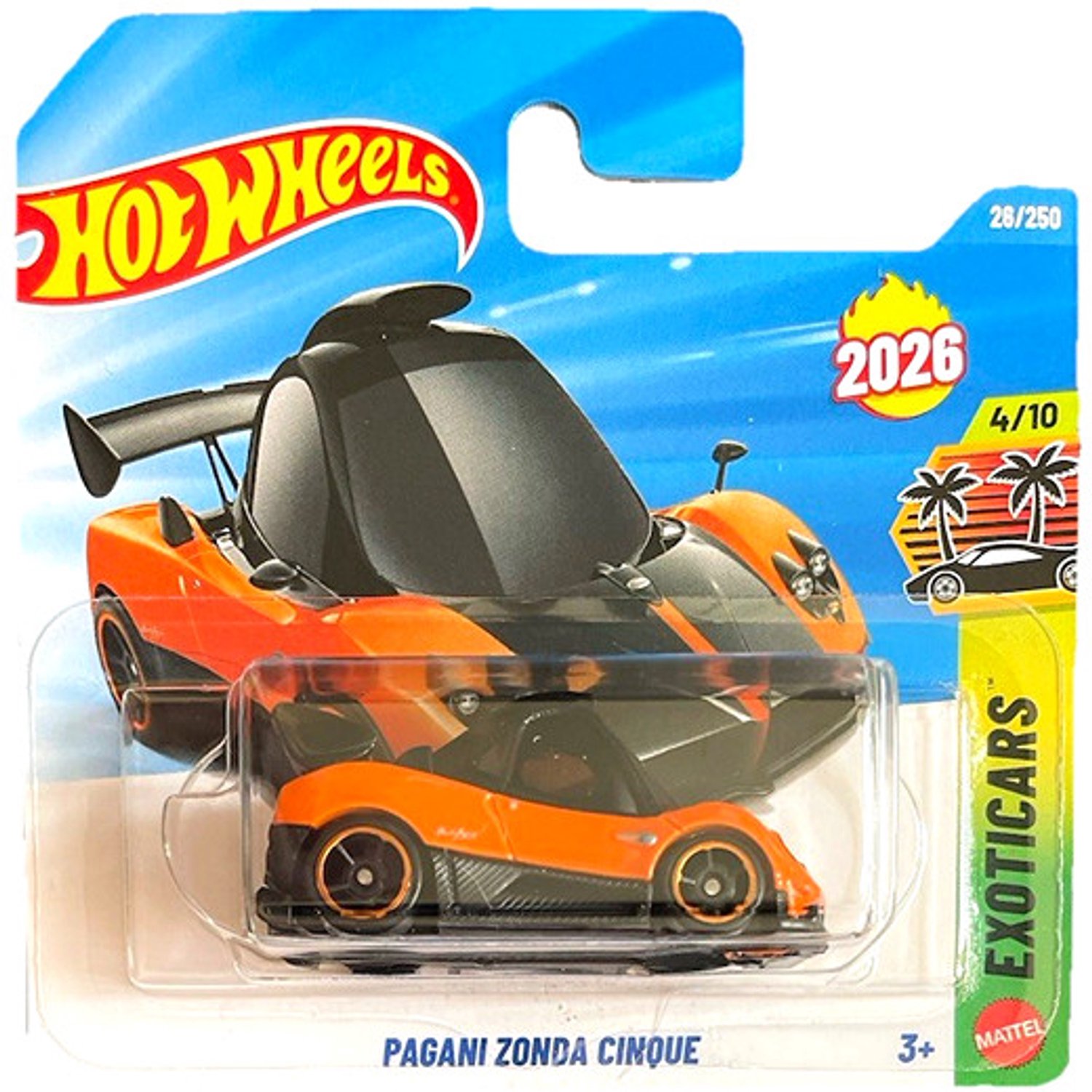 HOT WHEELS PAGANI ZONDA CINQUE BLACK ORANGE 26/250 HW EXOTICARS 4/10 SHORT CARD 2026