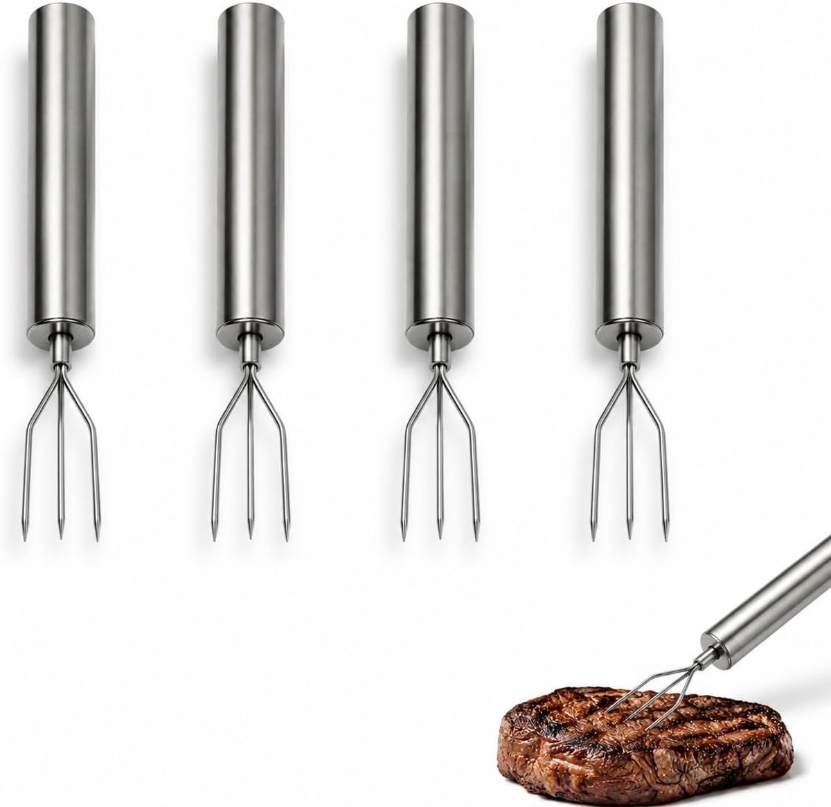 4 stuks grillvorken van roestvrij staal, maïsvorken en aardappelen, 15 cm, herbruikbaar, voor picknick en camping, vork, geschikt voor vacht, vaatwasmachinebestendig