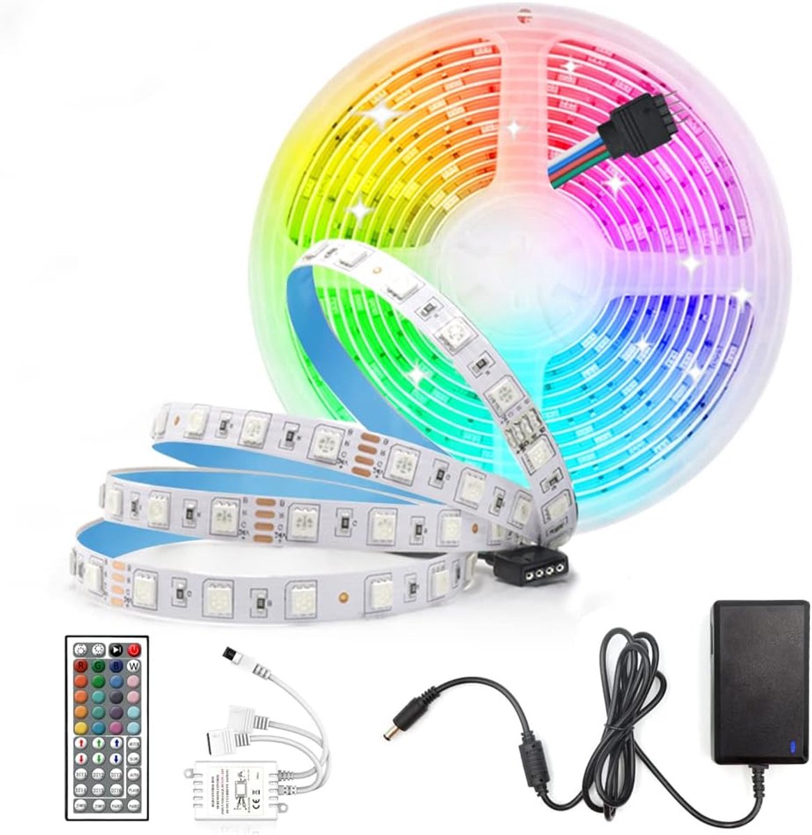 24V LED Strip Kit 300LEDs 5M 5050SMD Strip, Lichtband Strip, Lichtstrip Indoor Decoration RGB, 60leds/M, IP20 niet waterdicht