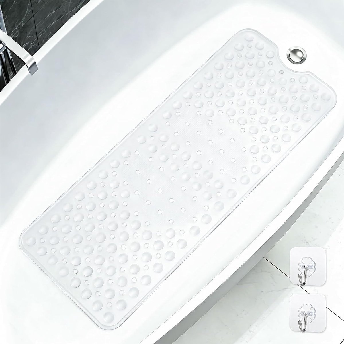 Badmat, antislip, 92 x 40 cm, met 2 haken, transparant