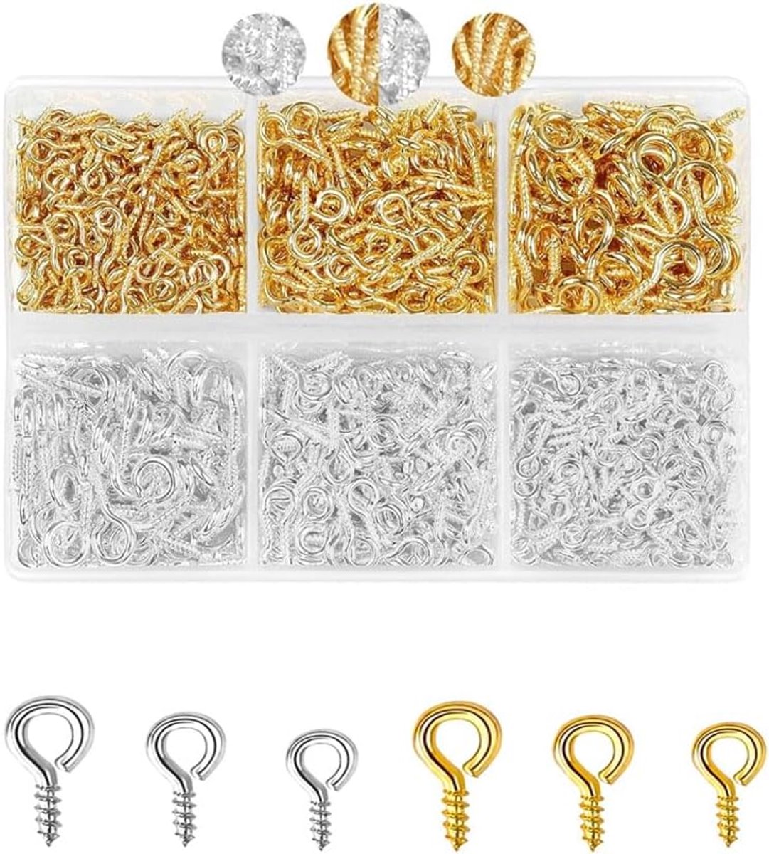 Oogschroeven voor het maken van sieraden, 400 stuks, 3 maten, zilverkleurig, kleine metalen oognaalden, haken, oogschroeven, voor doe-het-zelf knutselen