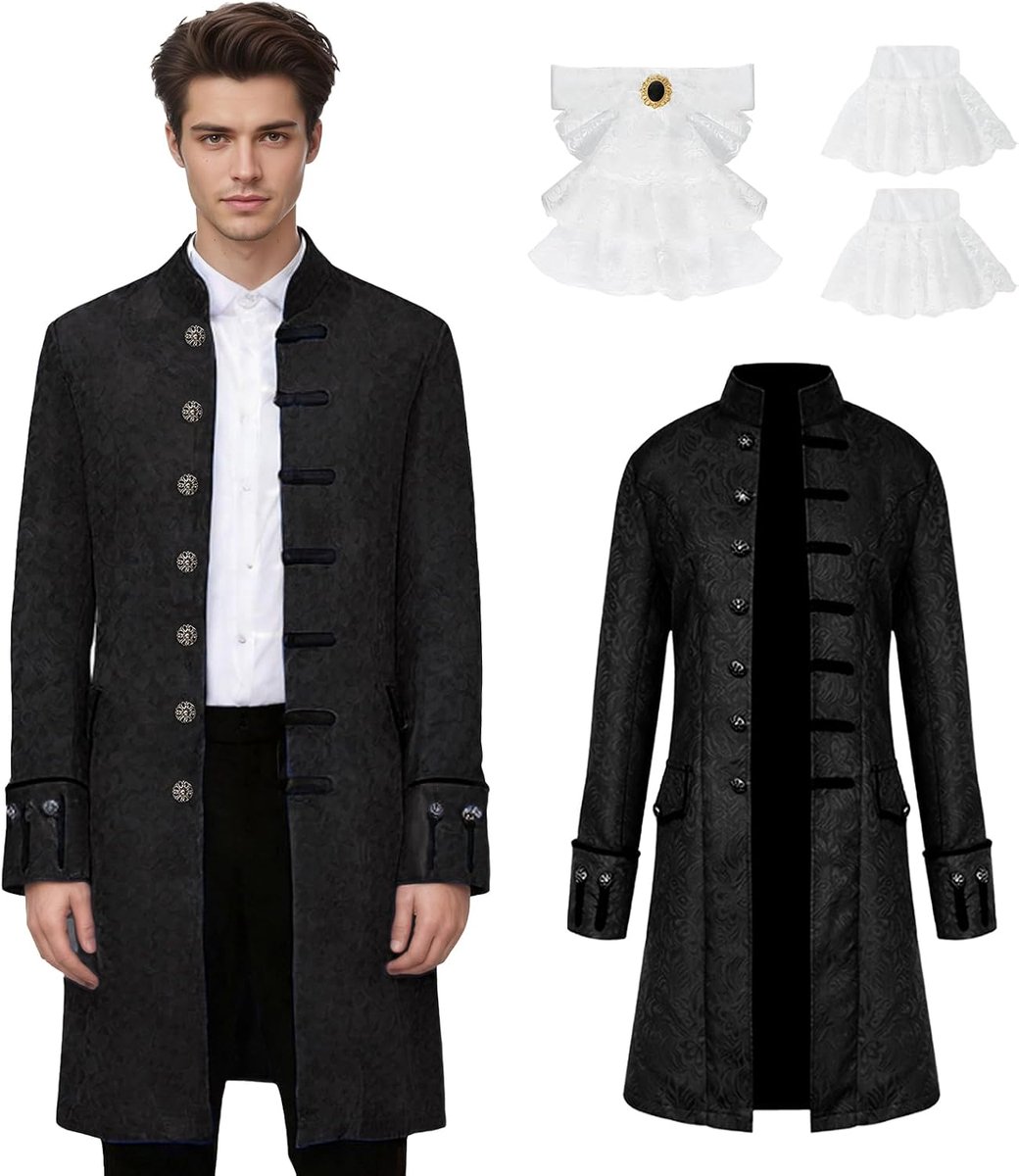 Kleding voor heren, steampunk rokkostuum, vintage, Victoriaans, gothic, renaissance, retro, uniform, middeleeuwse jas, Halloween, cosplay kostuum