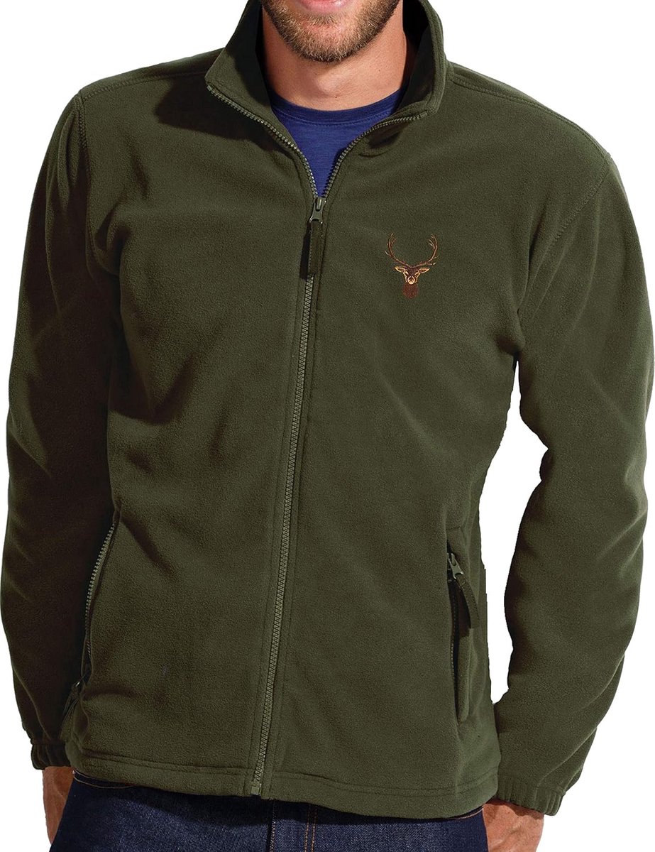 Fleece jas: hert - cadeaus voor een jager - Jachtjas - Werkkleding - Fleece Jacket Outdoor - Berg - Sport - Vrije tijd - Groen - Unisex