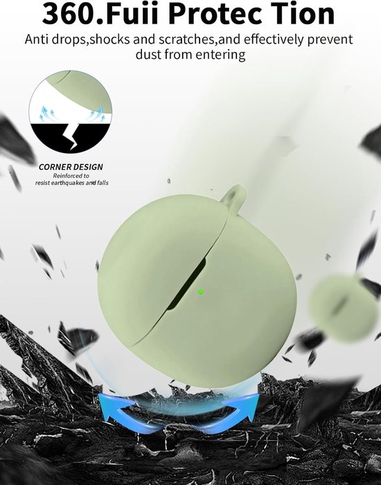 hoes voor Google Pixel Buds 2a oordopjes, schokbestendig, waterdicht, zacht en duurzaam, met koord, sleutelhanger en reinigingsgereedschap, matcha groen — afbeelding 4