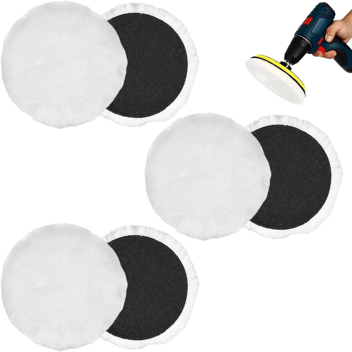 6 stuks polijstpads 125 mm wol polijstopzetstuk voor excentrische schuurmachine en haakse slijper, polijstschijf 125 mm voor auto, meubels, metaal en kunststof, polijstopzetstuk accuschroevendraaier