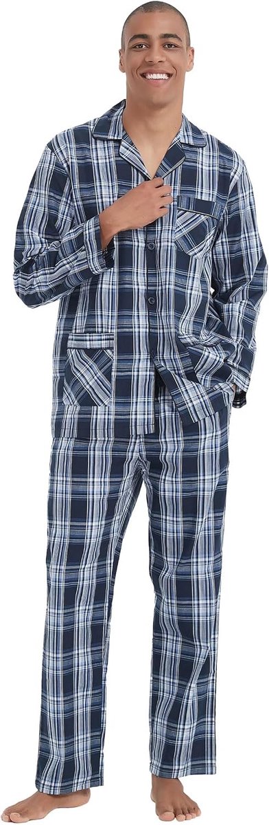 Katoenen Pyjama Set Voor Mannen 2 Piceces Plaid Comfy Nachtkleding PJS Met Zakken