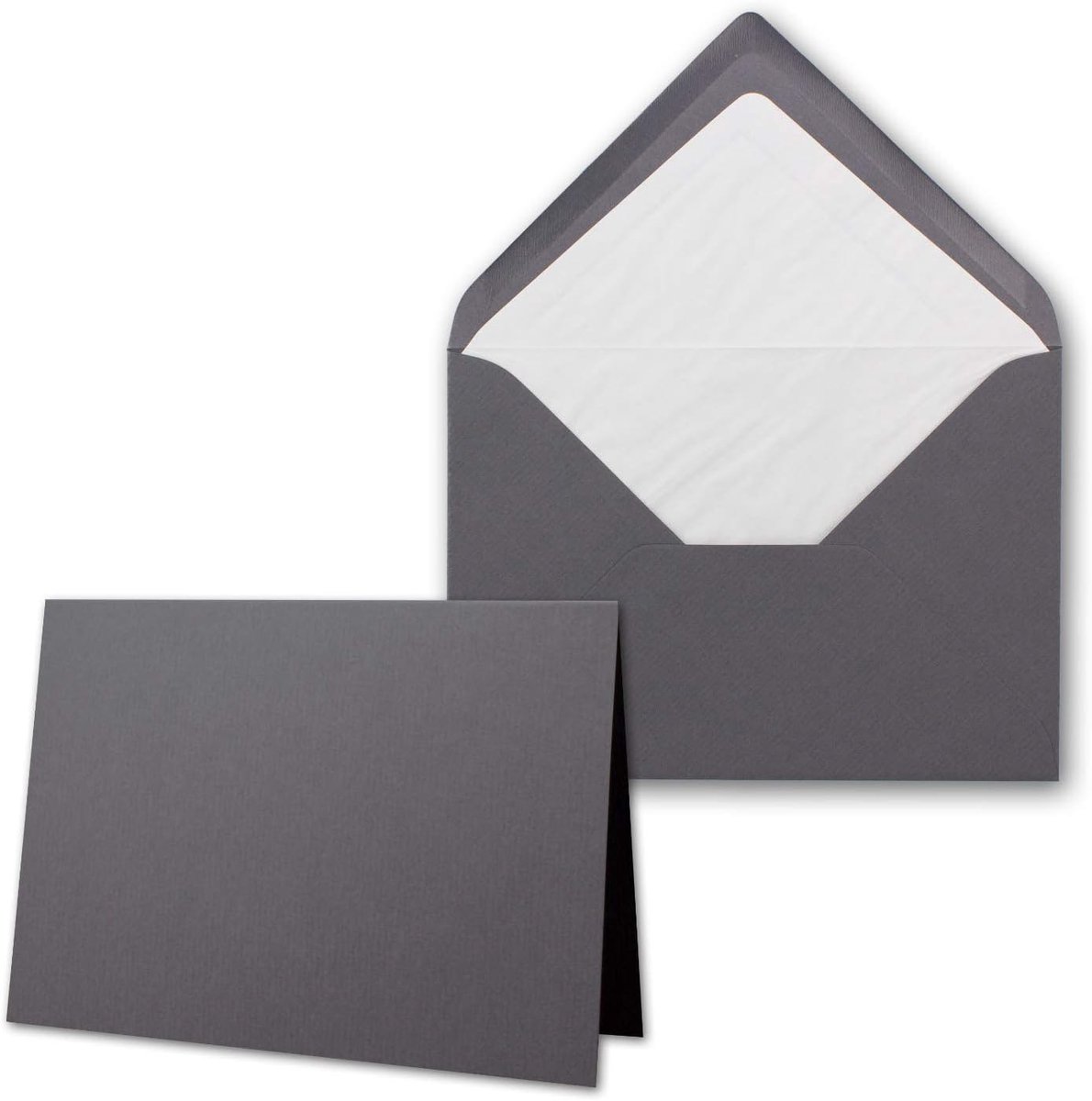 50 x kaartenpakket met gevoerde enveloppen - geribbeld - DIN A6/C6 - graniet-grijs - 10,5 x 14,8 cm - nat lijmen - nieuw papier