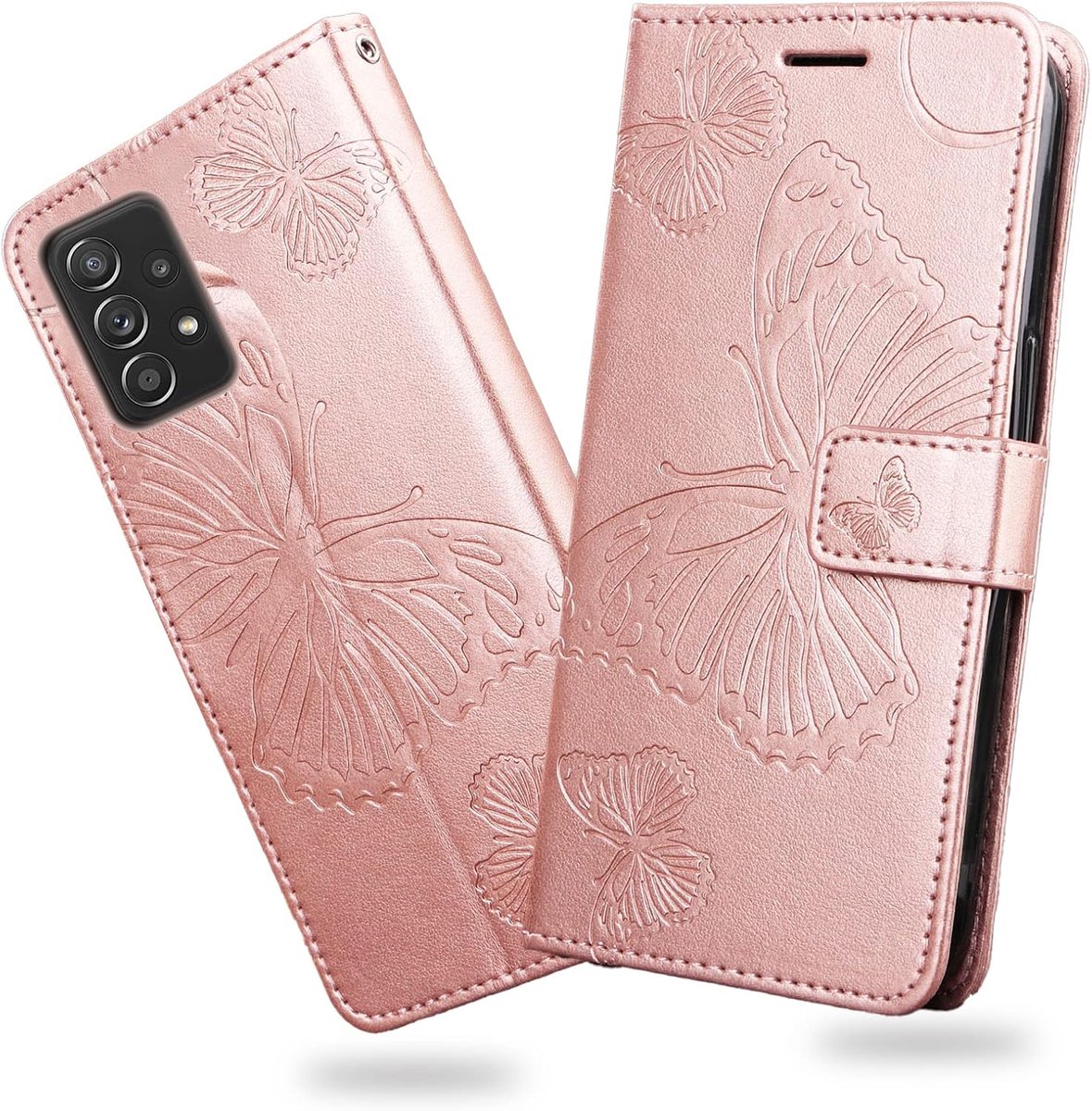 Hoesje voor Samsung Galaxy A52 4G / Galaxy A52 5G / Galaxy A52S 5G, Kaartenvakken en Horizontale Standfunctie Magneet Hoesje voor Samsung A52 4G / 5G, RoséGoud