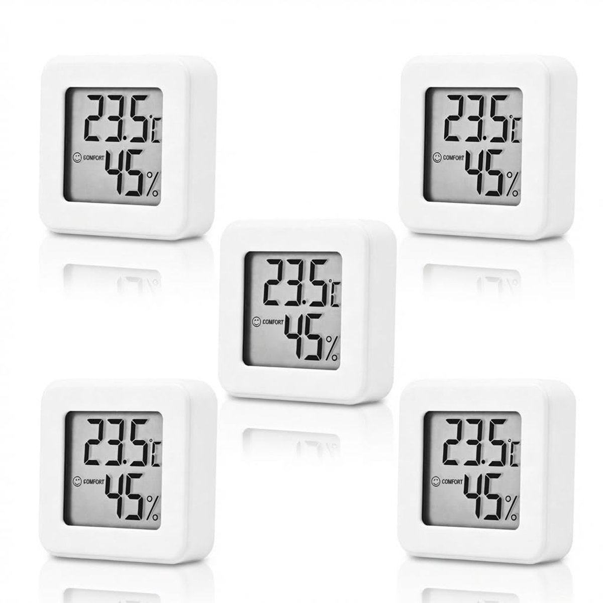Set van 5 digitale mini-thermometer, hygrometer, LCD, voor binnen, ℃/℉ | Hoge precisie, comfortweergave, helder display, meting van de luchtvochtigheid, compact design, gebruik thuis of op kantoor