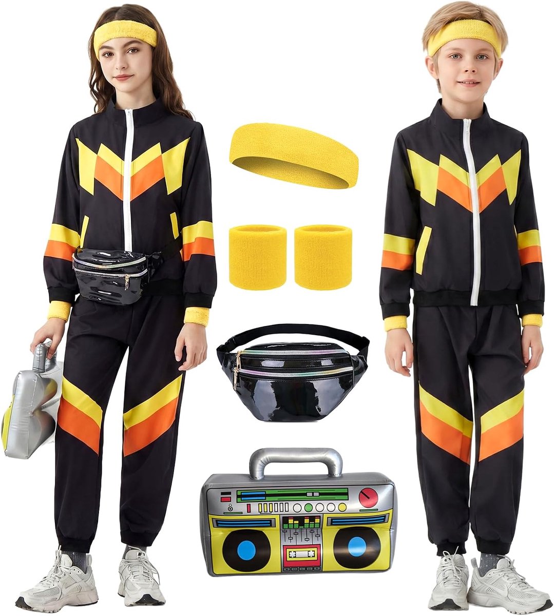 Sportpak voor kinderen, jongens en meisjes, 6-delig, uniseks, retro, windjack, training, hip hop, danskostuum