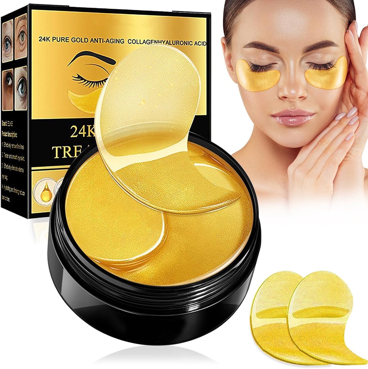 60 stuks 24-karaats gouden oogpads, oogpads tegen donkere kringen, anti-aging oogpads, collageen oogmasker, tegen kringen rond de ogen, wallen en zwellingen, geschenken voor vrouwen
