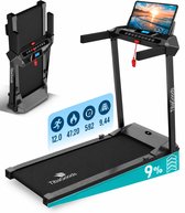 TibaGoods Loopband inklapbaar - Met helling 9% - Hardloopband - Wandelband - 1 t/m 12 kmh - Inklapbaar - 12 Programma's - Sport - Hometrainer - Walking pad - Voor Thuis
