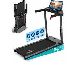TibaGoods Loopband inklapbaar - Met helling 9% - Hardloopband - Wandelband - 1 t/m 12 kmh - Inklapbaar - 12 Programma's - Sport - Hometrainer - Walking pad - Voor Thuis