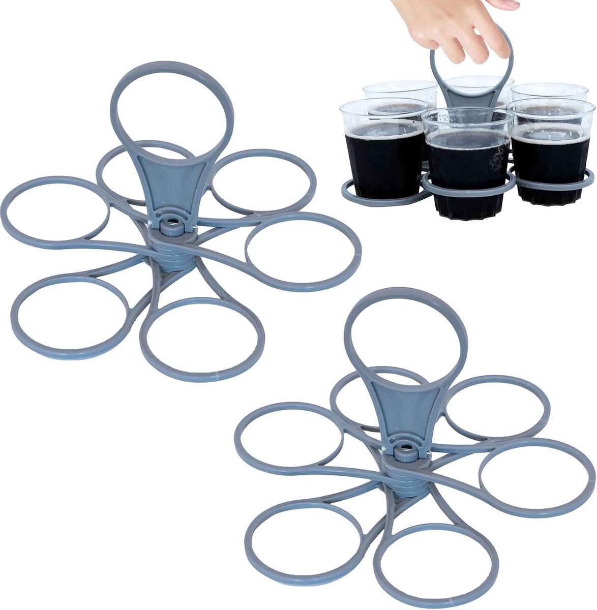 2 stuks Carry bekerhouders voor 6 bekers, drankhouders met handvat, opvouwbare bekerhouder, herbruikbare bekerhouder, voor thuis en onderweg, festivals en sportevenementen