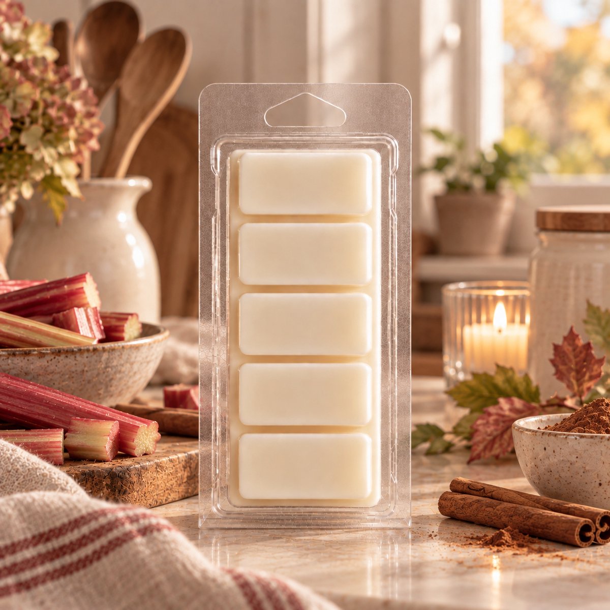 Waxmelts Wild Rhubarb Cinnamon - Snapbar - 55 gram - Sojawas - Herfst - Handmade - Dierproefvrij - Vegan - Huisparfum - Voor in geurbrander - Waxbrander - Geur in huis - Wax melt - Geurkaars - Parfum