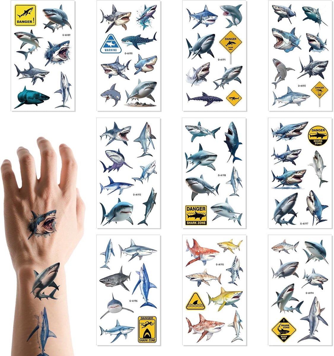Tijdelijke Tatoeages Haaien, Stickers met Oceaanthema Verjaardagsdecoraties voor Onderzeese Feesten voor Kinderen Jongens Meisjes Volwassenen Schoolbeloningen Prijzen en Benodigdheden