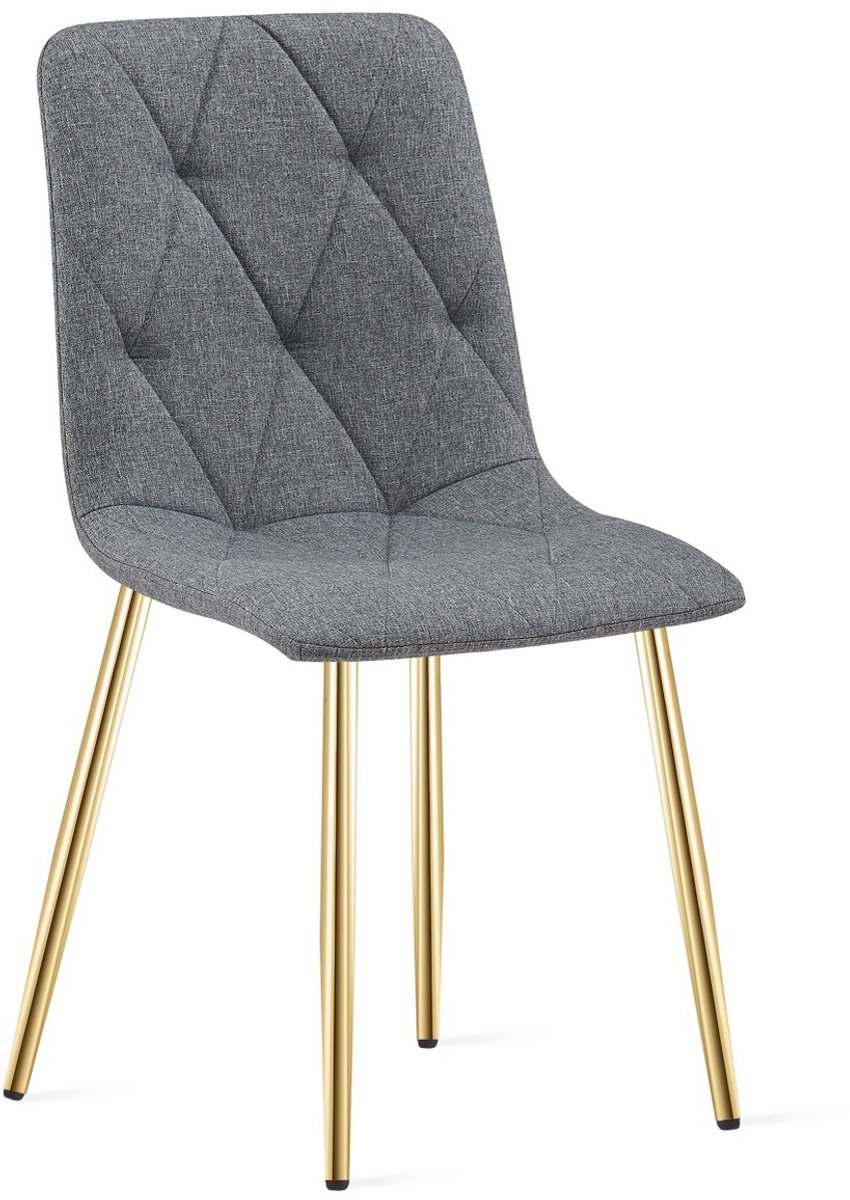 Eetkamerstoel LIBRA - Donkergrijs textiel - Gouden metalen poten - Modern design