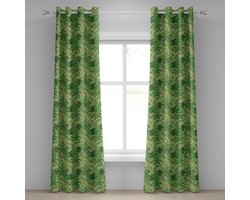 ABAKUHAUS Groen Blad Gordijn met ringen, Exotisch patroon met Tropisch Bladeren Fris Jungle Aloha Hawaï, Decoratieve 2-delige gordijnset voo