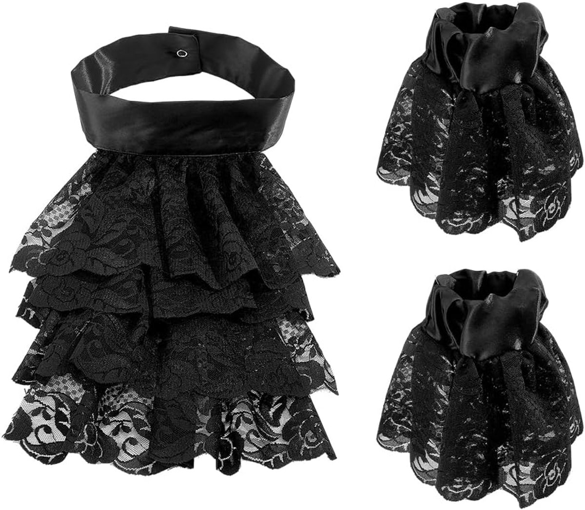 Kanten jabot hals kraag manchetten set zwart koloniaal kant jabot manchetten kragen victoriaanse steampunk chiffon hals ruches kraag bloemen ruches kostuum accessoires voor