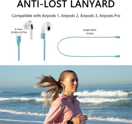 Siliconen hoesje compatibel met Airpods 3 met reinigingsset, beschermhoes compatibel met Apple Airpods 3 met sportband, zachte hoes (lichtblauw) — afbeelding 2