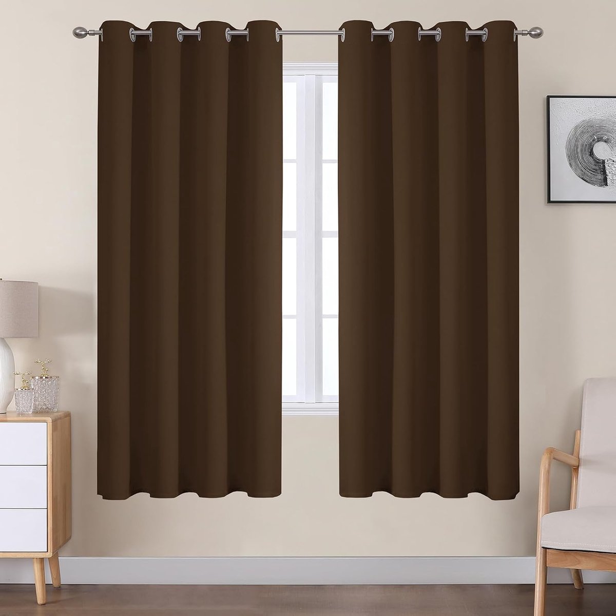 koudebescherming, ondoorzichtige gordijnen, gordijnen met ringen, woonkamer, geluidsisolatie, verduisteringsgordijnen, kinderkamer, ruimteverdeler, 160 x 140 cm (h x b), bruin
