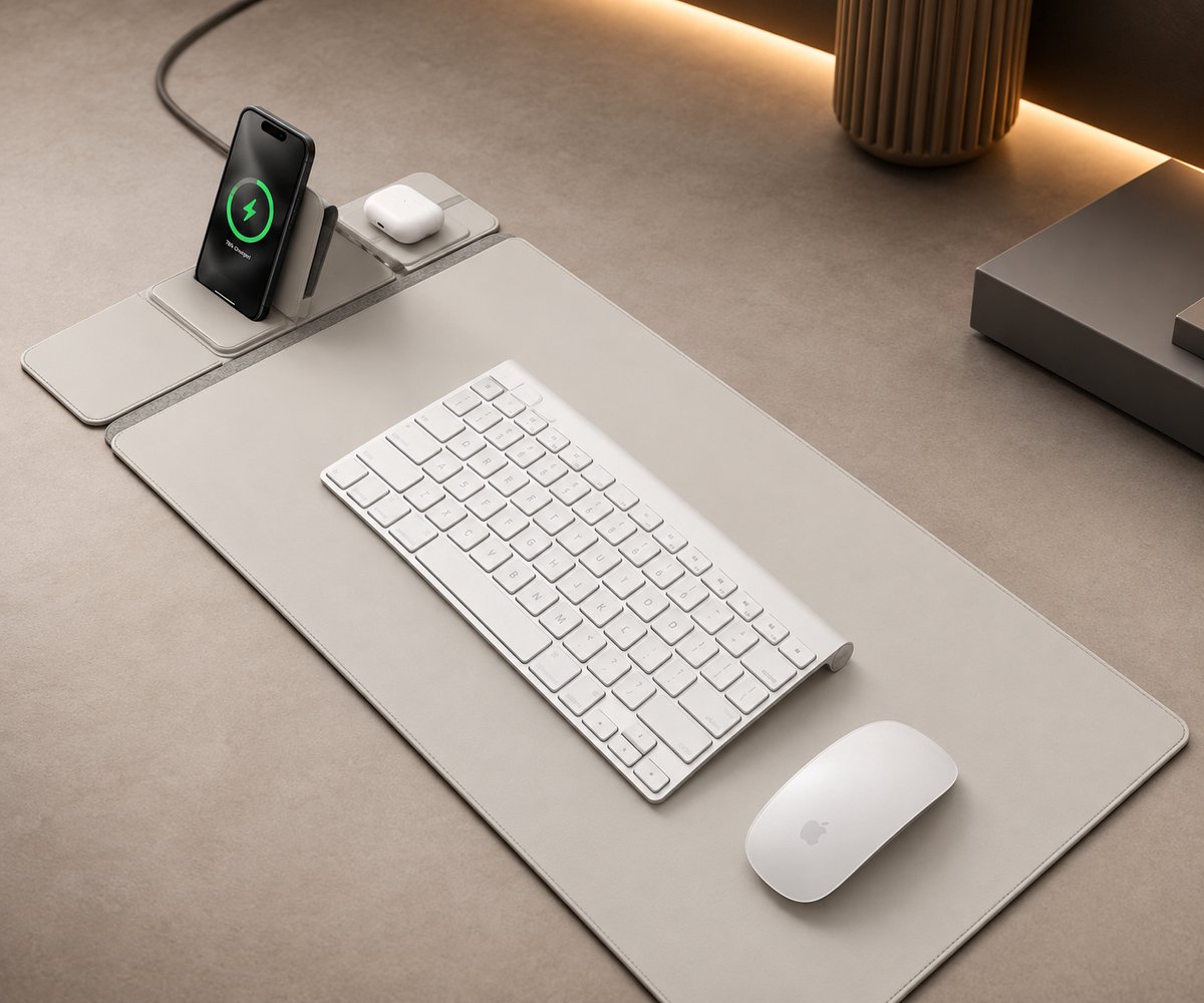 Bureau Onderlegger met Draadloos Oplader - Muismat XXL Zwart - Gaming - Bureaumat 78 x 37 cm - Water proof Bureau Organizer met Wireless Lader 15W voor smartphone, oordopjes en apple watch - Antislip Kunstleer — cadeau in Wonen & Interieur - foto 2