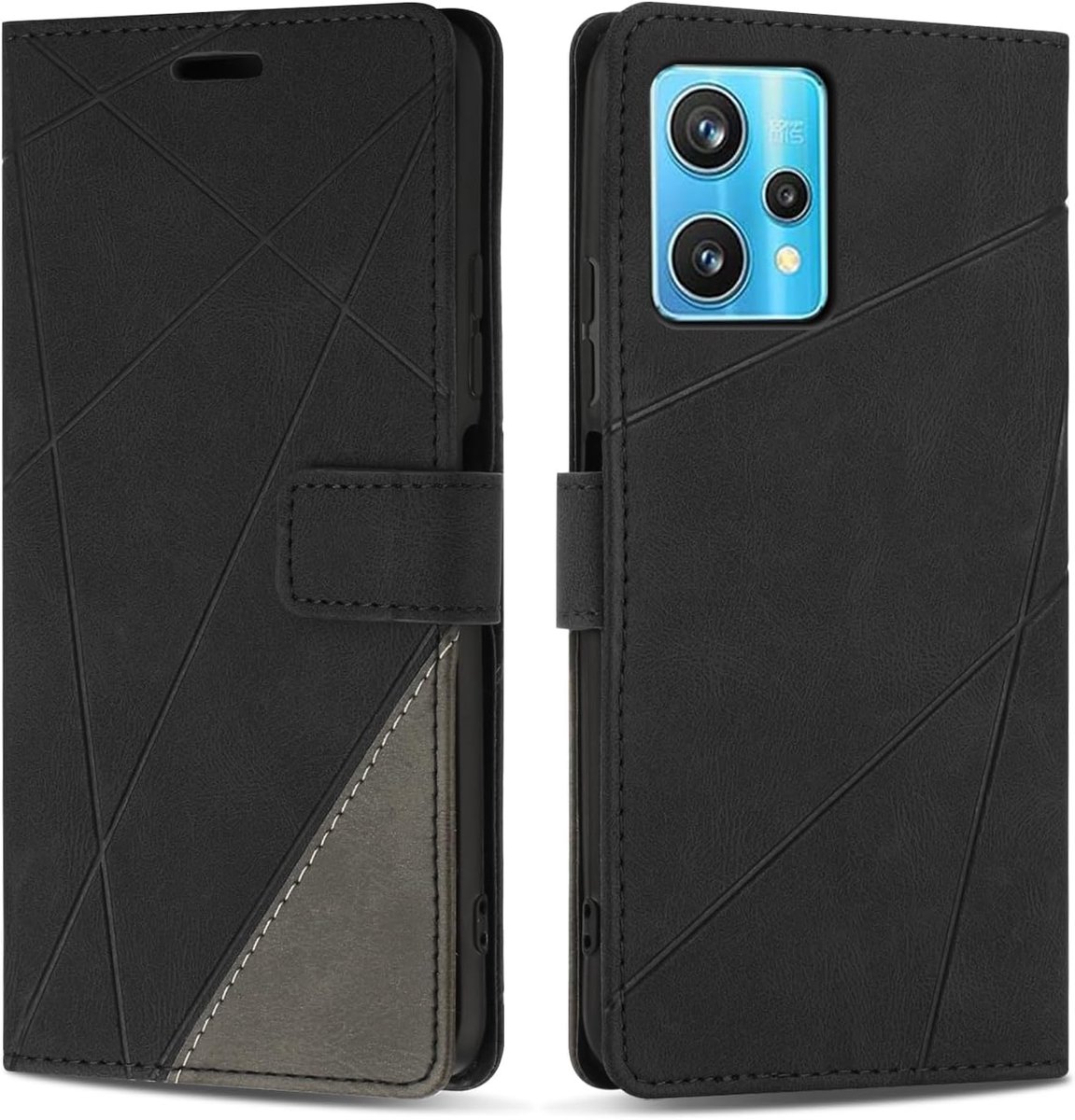 Hoesje voor Realme 9 Pro Plus, Premium Lederen Portemonnee Beschermhoes Telefoonhoesjes met Kaartenvakken Beschermhoesje voor Realme 9 Pro Plus, Zwart
