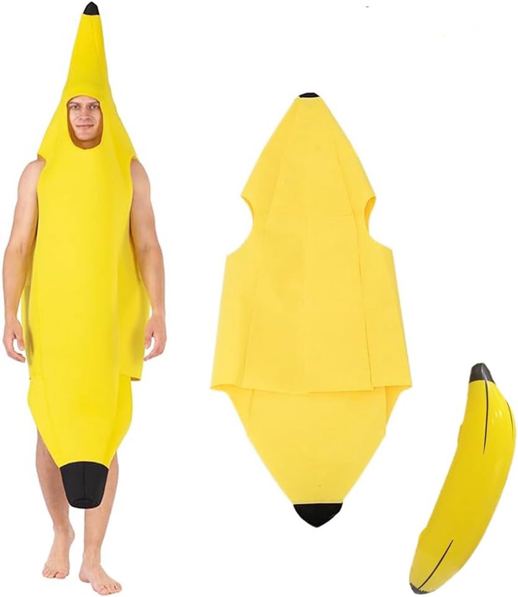 Bananenkostuum voor volwassenen, opblaasbare reuzenbanenballonnen, 60 cm bananen-tuniek, bananenkostuum, uniseks bananenkostuumset, opvallende luxe bananenkostuumset