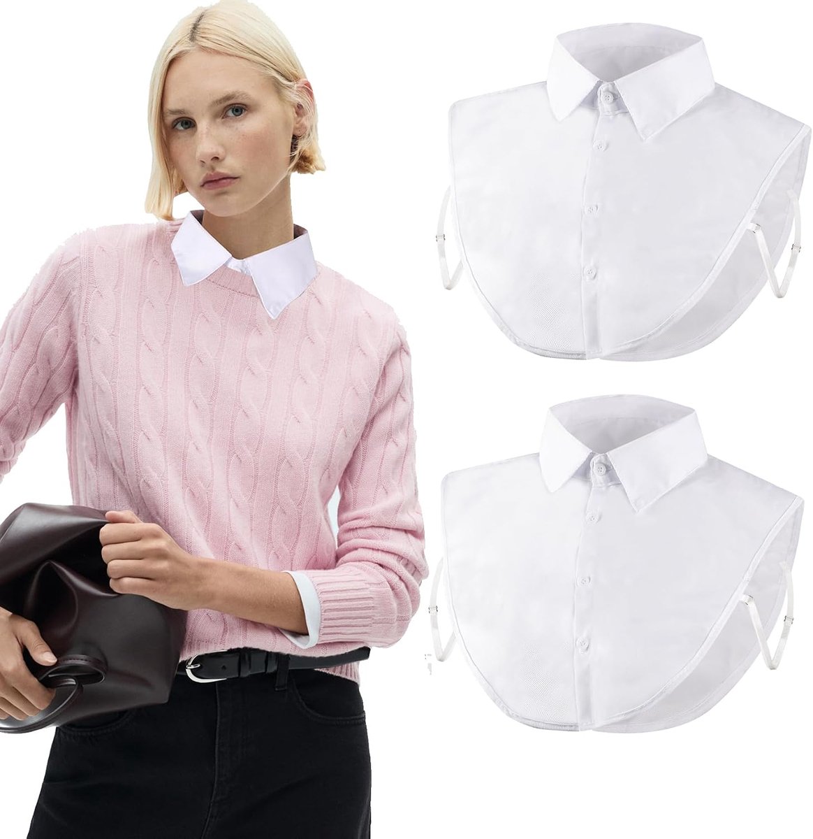 2 stuks blousekraag voor dames, wit, afneembare kraag voor dames, nepkraag, nepkraag, hemdkraag voor vrouwen, pak, pullover
