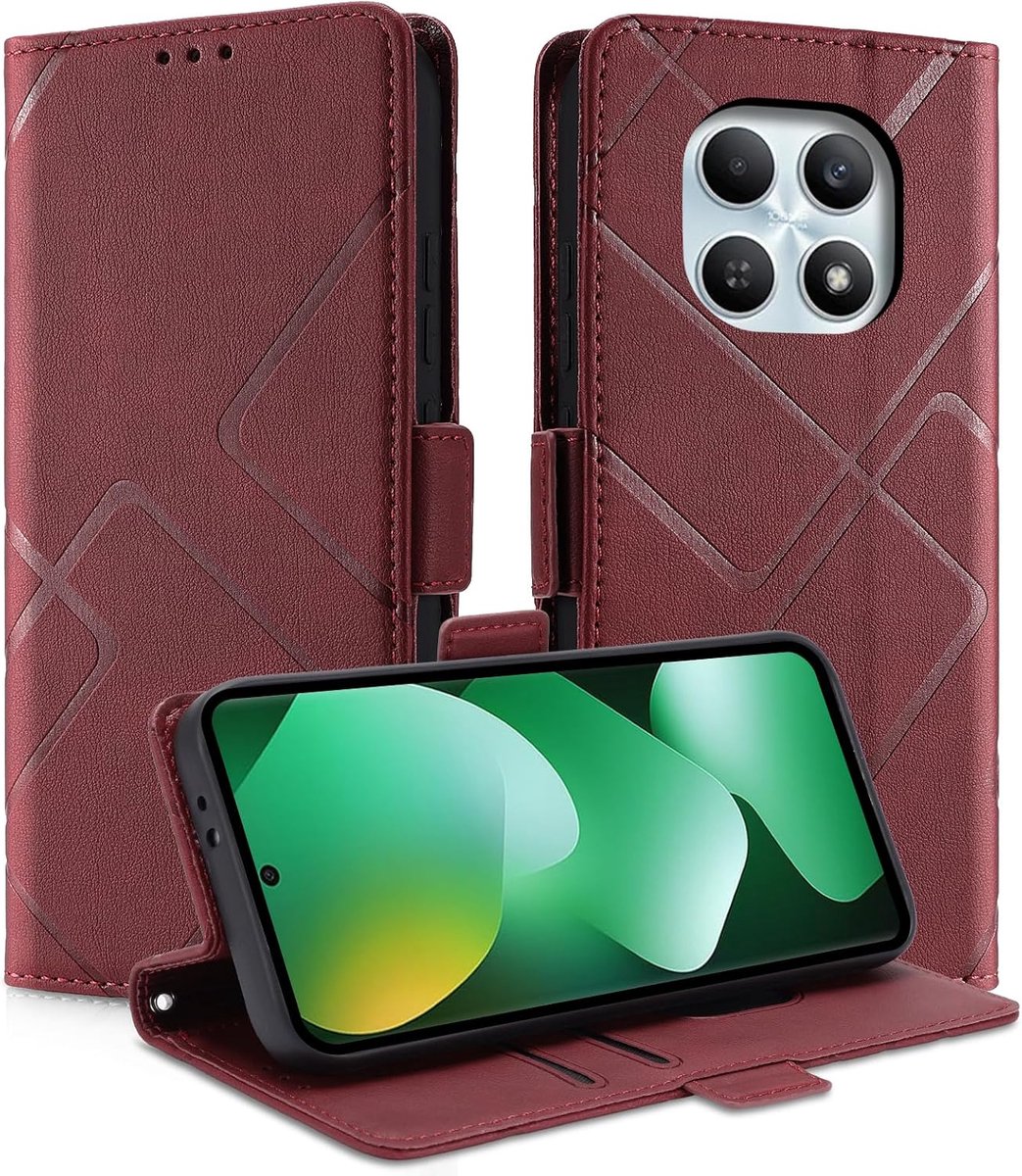 Telefoonhoesje voor Xiaomi Redmi Note 15 4G, PU en TPU, klaphoes, met standfunctie, kaartenvak, schokbestendig, beschermhoes voor Xiaomi Redmi Note 15 4G, rood
