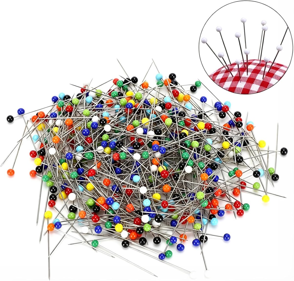 500 naainaalden met parelkop van kunststof, lang, 6,35 cm, recht en kleurrijk, met parelkogelkop van 0,5 cm voor