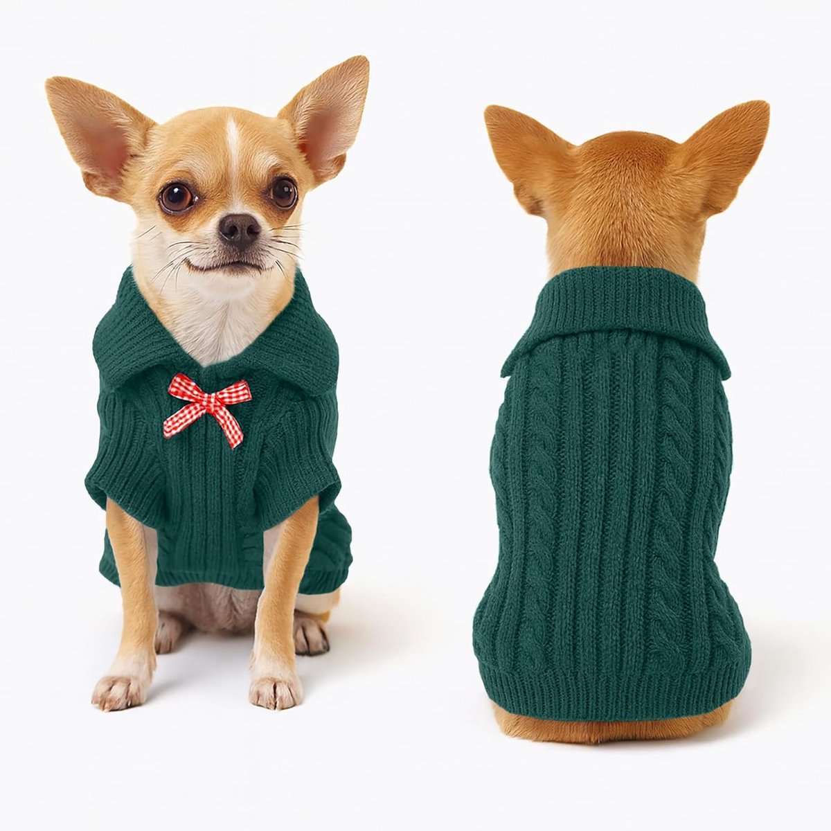 hond trui puppy kat gebreide revers strik trui kleding hondje herfst winter warme jas outfit voor honden jongen meisje (groen, XL)