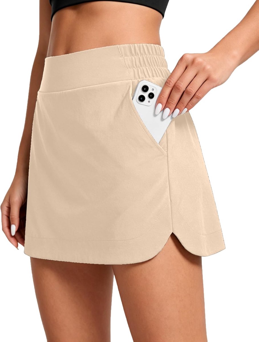 Tennisrok voor dames, hoge taille, split, broekrok, ademend, skort, sportrok, elastische tailleband, lichte A-lijn, golfrok met binnenbroek en 3 zakken