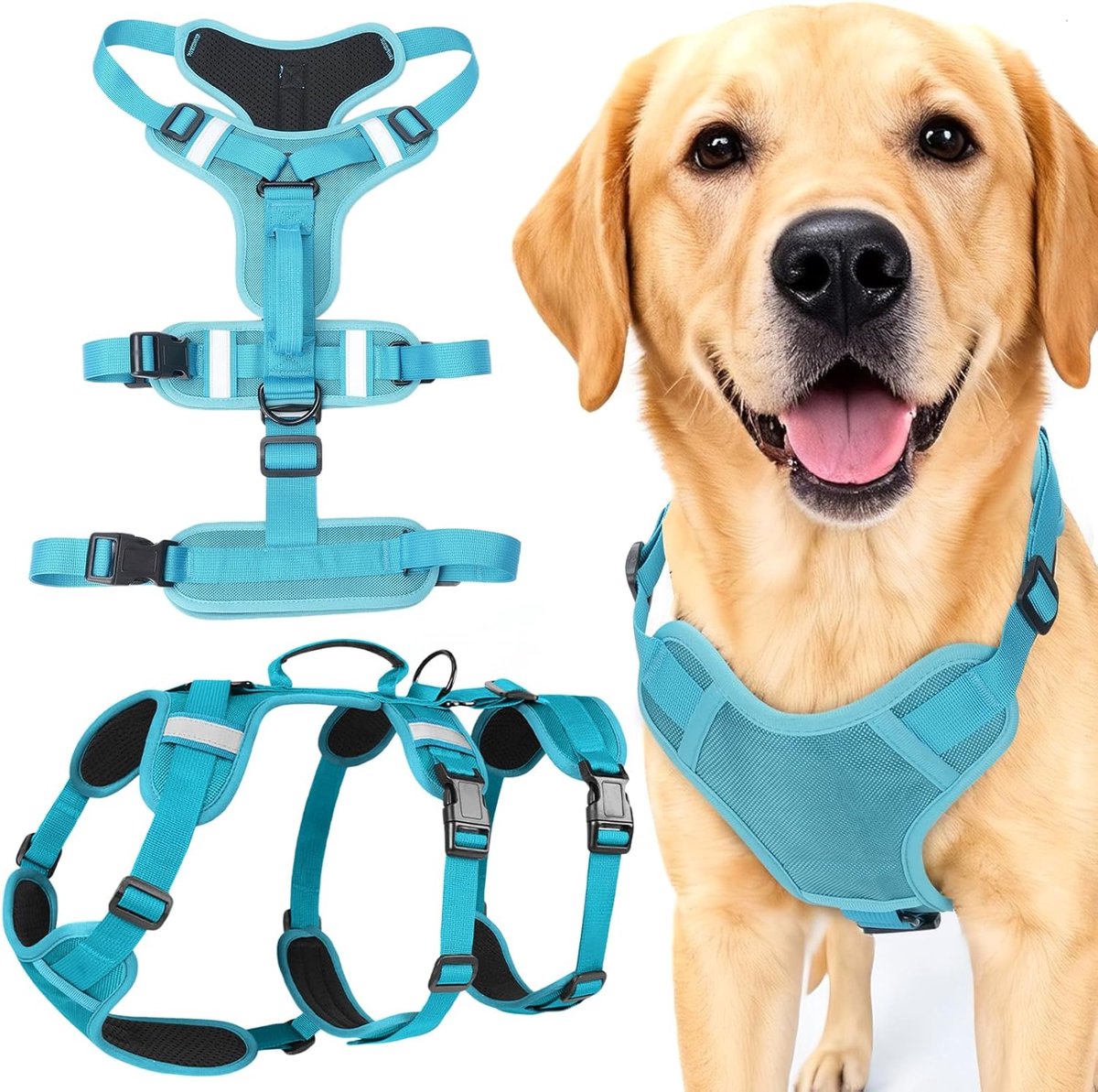 middelgrote en grote honden, reflecterend veiligheidsharnas voor honden, ontsnappingsbestendig, verstelbaar hondenharnas, ontsnappingsbestendig, met handgreep, voor hondentraining