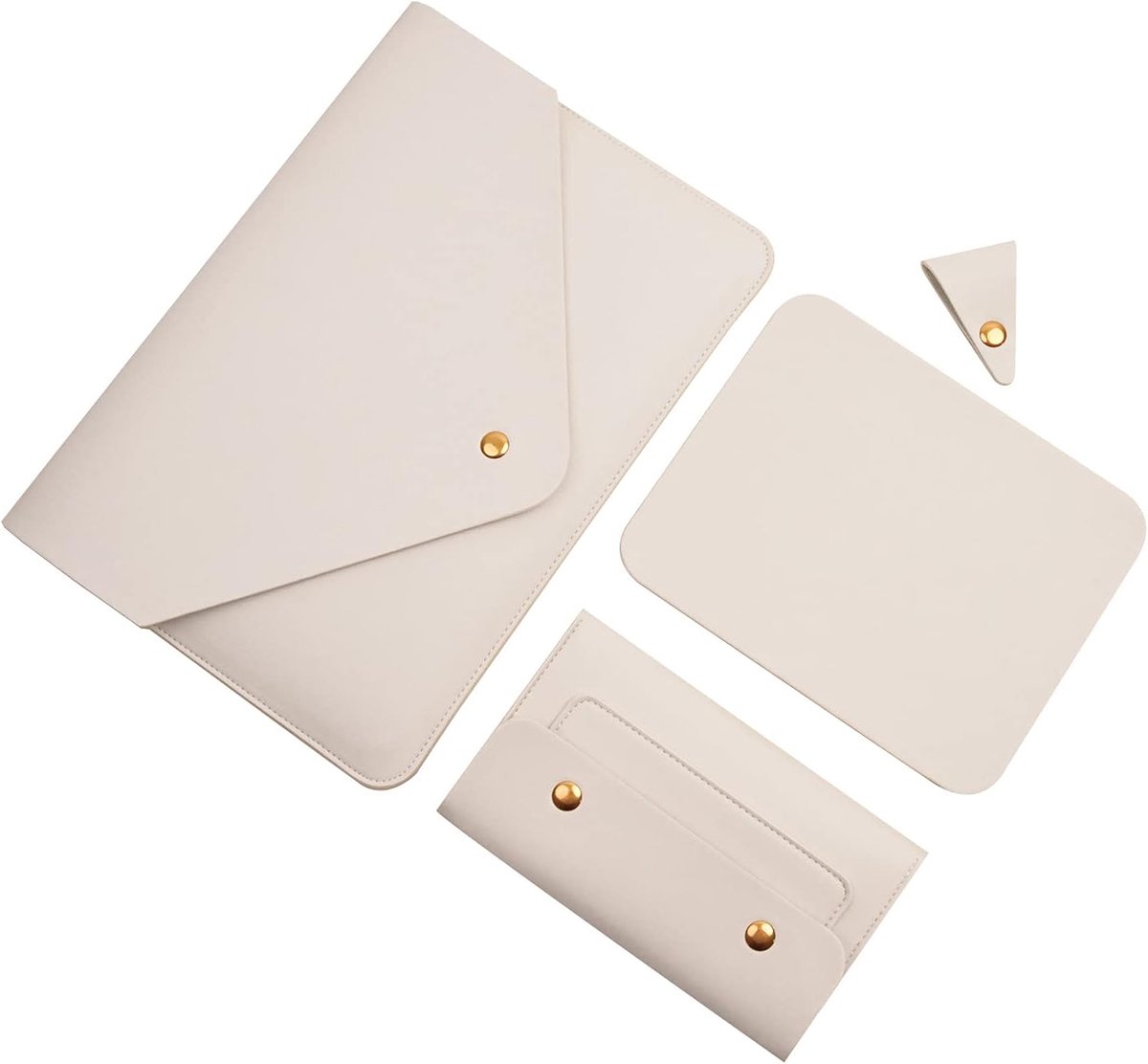 Laptophoes 15 inch compatibel met MacBook Pro 15 en 16, Surface Book 15, Dell XPS 15, met kleine tas, muismat en snoerorganizer, wit