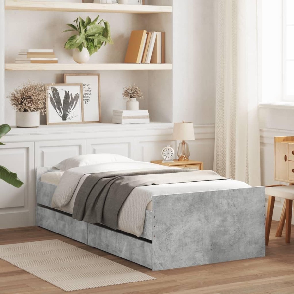 Houten bedframe met lades modern betongrijs 75x190 cm