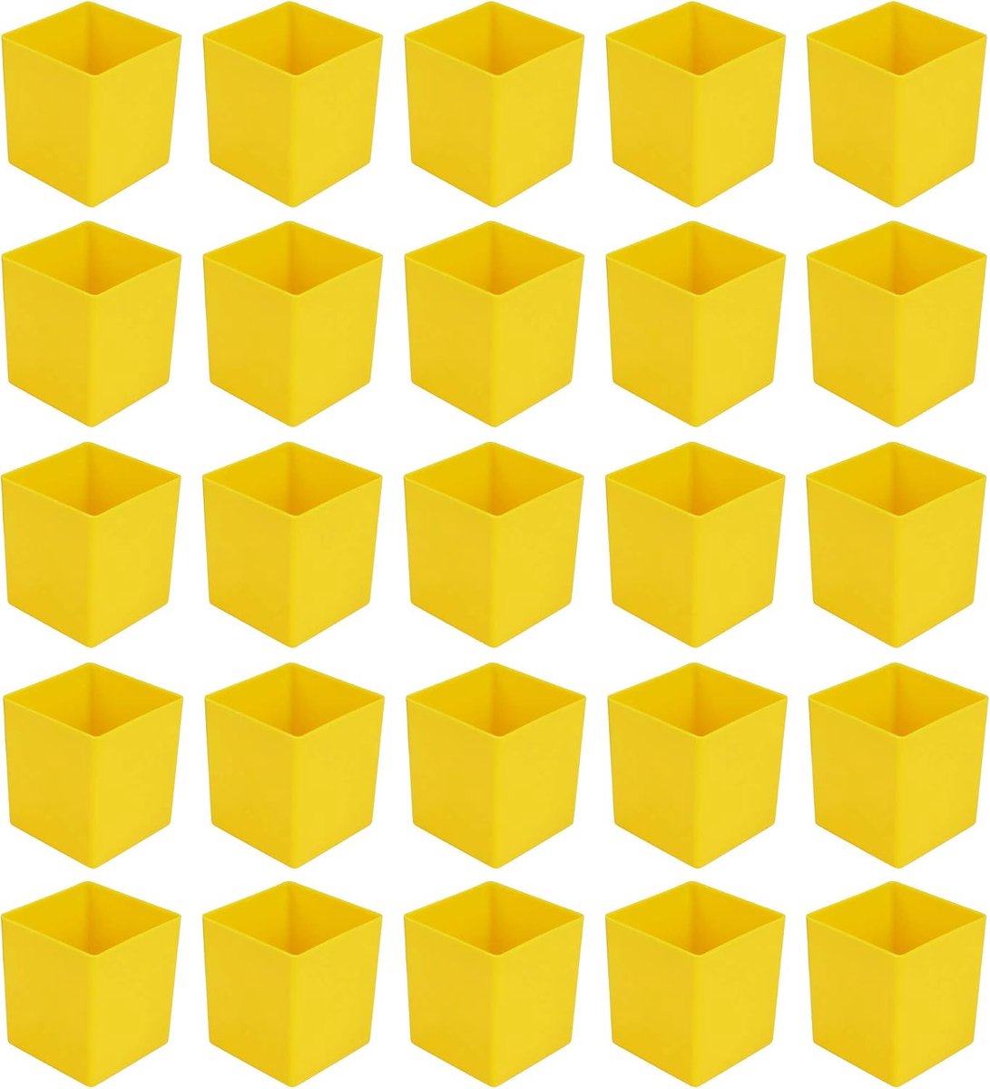 25 stuks inzetbakken E63/1, 54x54x63 mm, geel, industriestandaard, voor laden, assortimentsboxen etc., gemaakt van hoogwaardig slagvast polystyreen