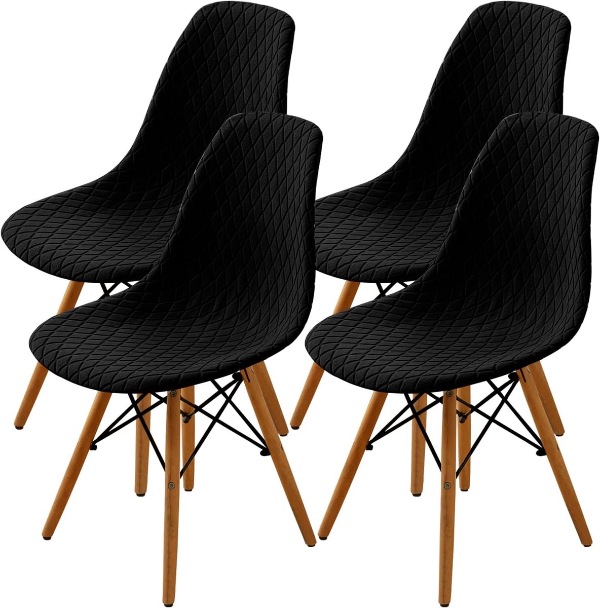 2/4/6 stuks, stijl shell eetkamerstoel Mid Century moderne stoel Sipcover, gestoffeerde eetkamer accent zijstoelhoezen (zwart, 4 stuks)