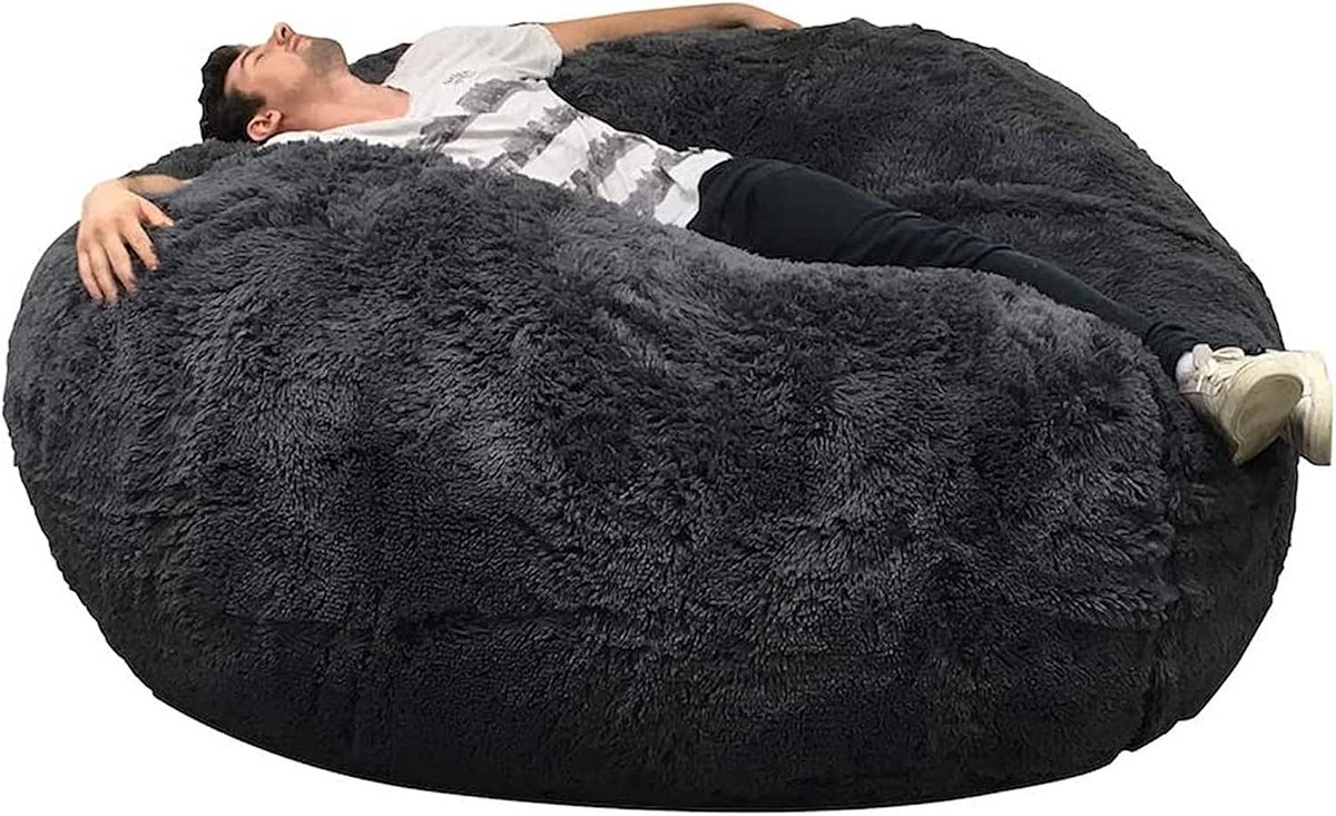 Bananair - Enorme XXL zitzak van bont - zacht en comfortabel - machinewasbaar - royaal gevuld, hoogwaardige kwaliteit - grote zitzak bed, bean bag (grijs, 160 cm)