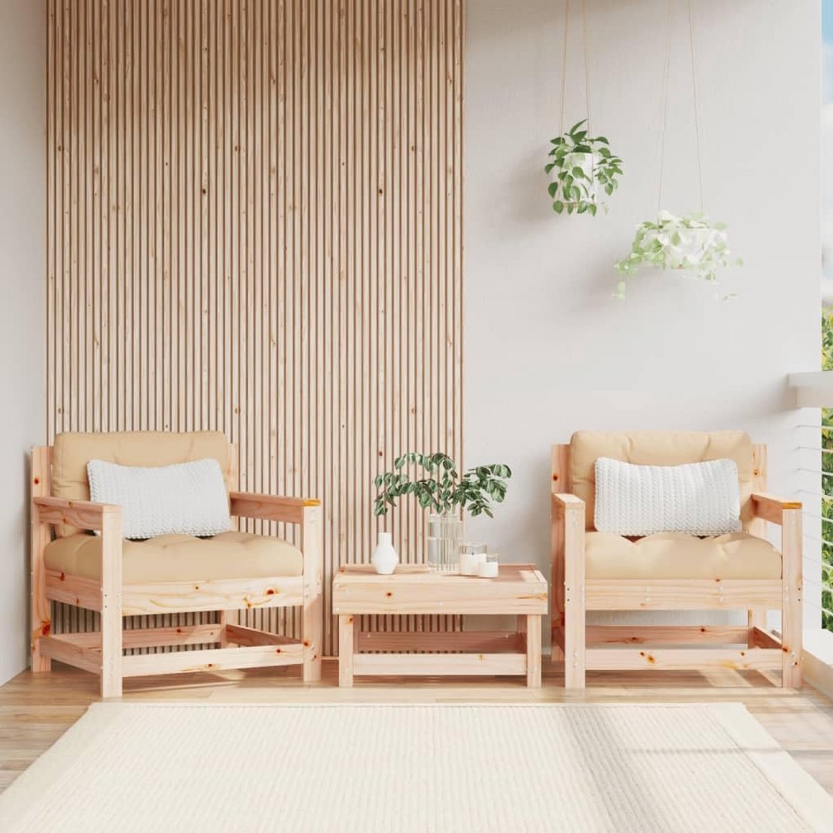 J825562 Tuinstoelen met kussens, 2 stuks, massief hout, grenenhout, eetkamerstoelen, tuin, outdoor, tuinstoelen, outdoorstoelen