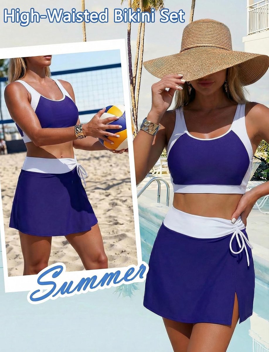 Set met rok dames sport tweedelig badpak tank top en zwemrok met shorts vrouwen voor strand S