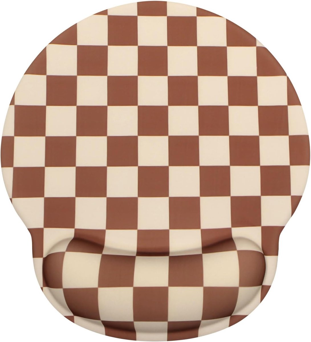 geruite ergonomische muismat, pijnverlichting muismat met polssteun, comfortabele antislip muismat met traagschuimsteun en glad oppervlak voor thuiskantoor, computer, laptop, bruin