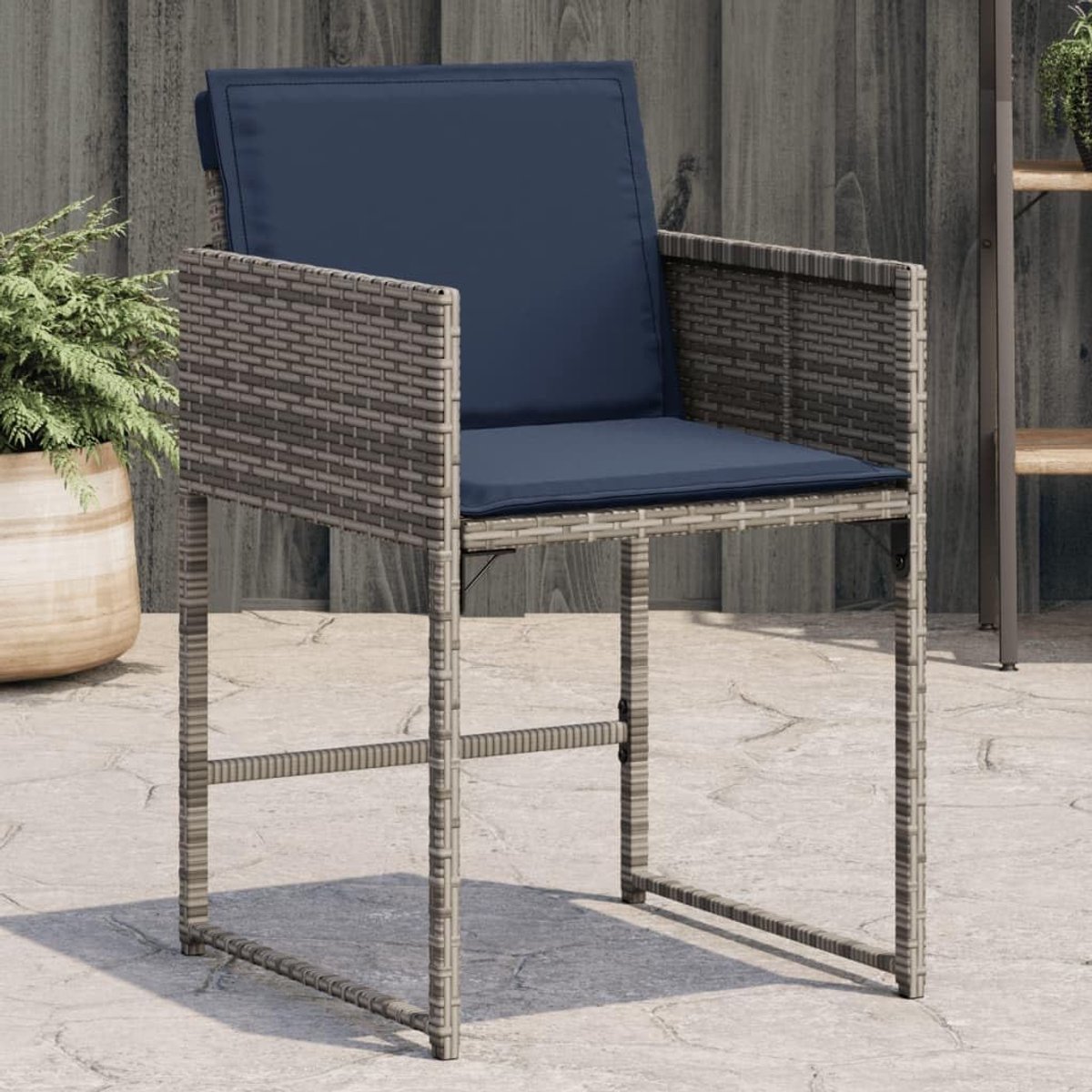 Tuinstoelen met kussens, 4 stuks, grijs, polyrotan, outdoorstoelen, balkonstoelen voor zwembaden