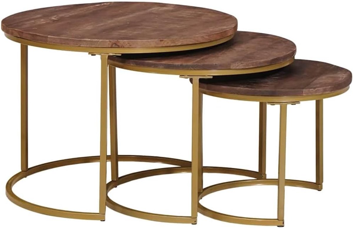 Mangohout en staal Nesting ronde sets 3 donkerbruin