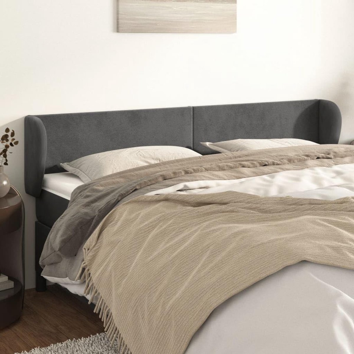 Hoofdsteun met oren, donkergrijs, 183 x 23 x 78/88 cm, fluwelen hoofdeinde voor slaapkamer, slaapkamermeubilair, hotels